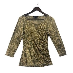 INC International Concepts Womens Top Size S Gold Metallic Swirl Print Rucheded
